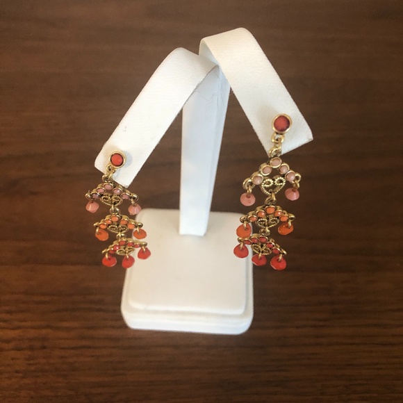 2/$25 Gold and multi rust orange dangle earrings